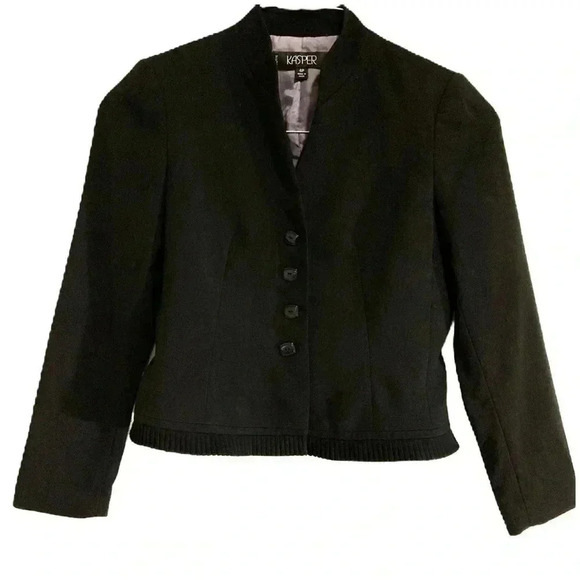 Kasper Women’s Suit Blazer Jacket and Skirt Sz.4p Black w/ Pleats - Picture 2 of 13